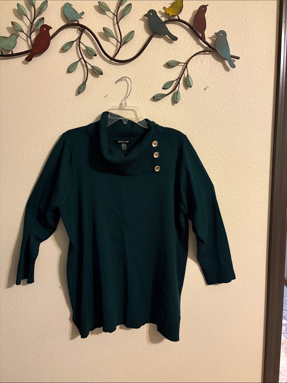 Cable & Gauge Dark Green Cowl Neck Sweater with Button Detail